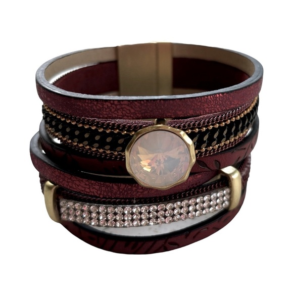 Red Multi Layered Wrap Crystal Cuff‎ Bracelet - Picture 1 of 13